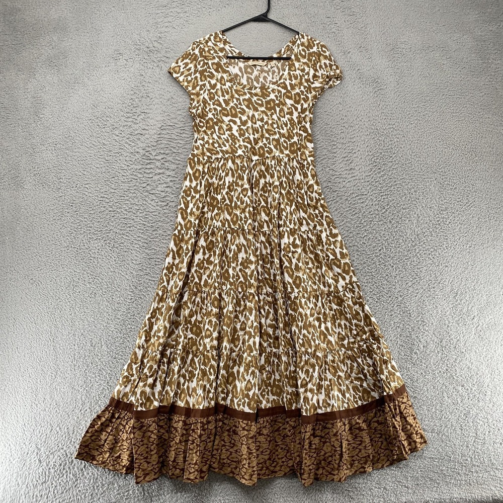 Soft Surroundings Maxi Dress Womens Small Brown Leopard Tiered Ruffle Hem Boho